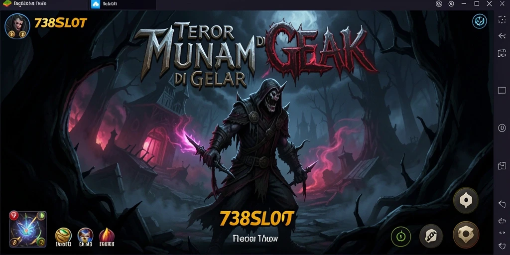Screenshot gameplay 738SLOT menampilkan suasana mencekam dalam permainan horor.