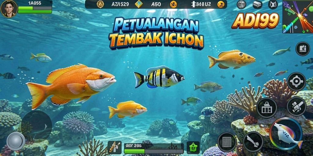 Tampilan gameplay seru saat menembak ikan di lautan.