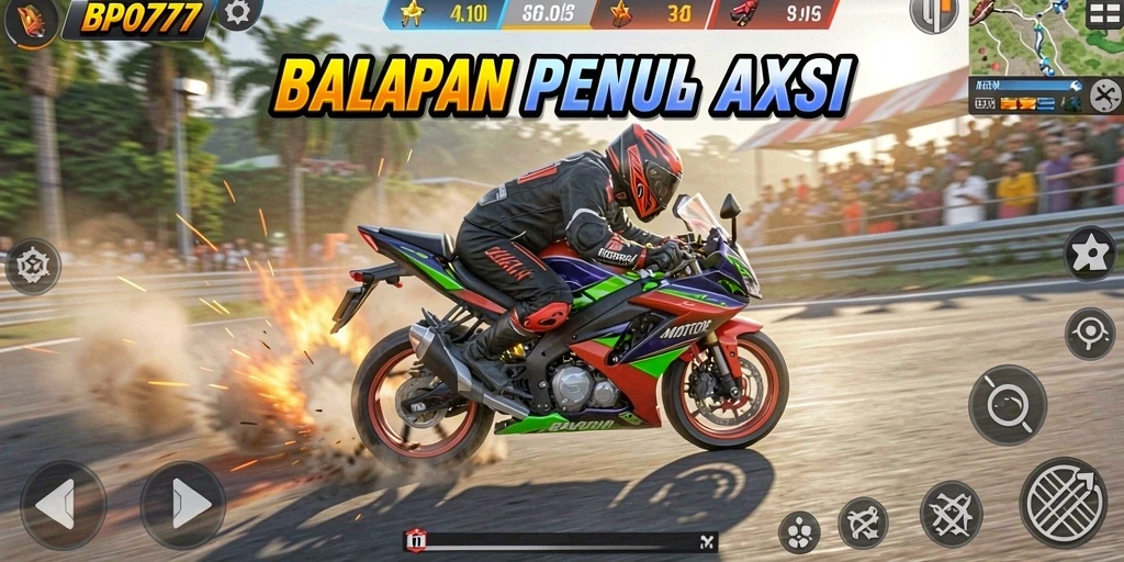 Tampilan seru dari gameplay BPO777 saat balapan motor.