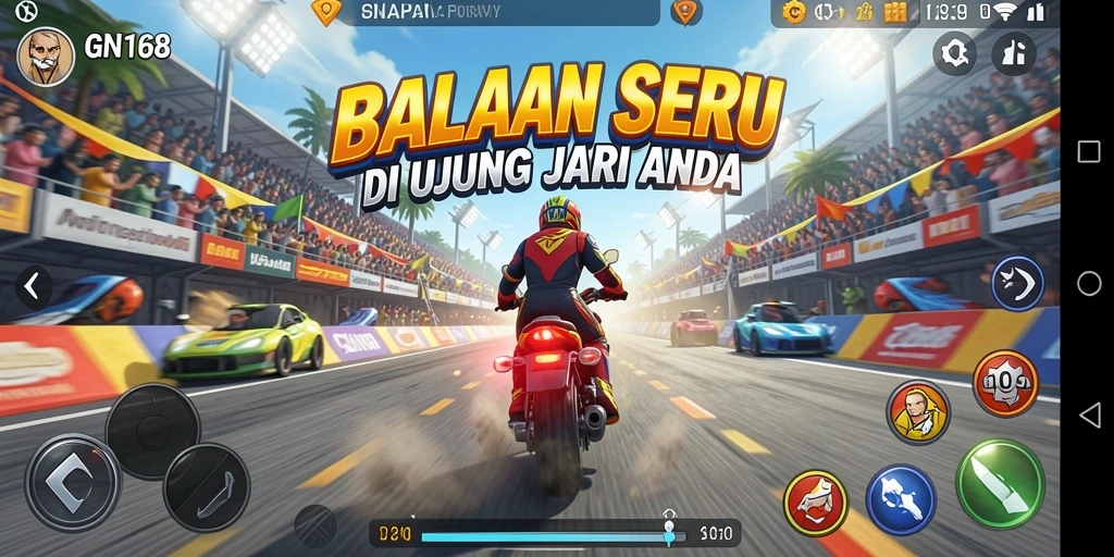 Tampilan aksi balap seru di GN168 dengan mobil keren.
