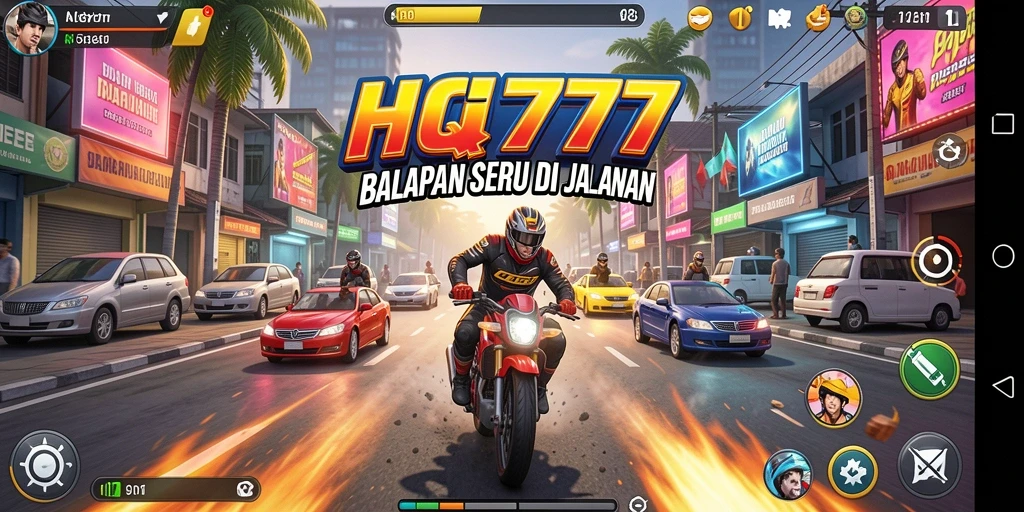 Gameplay seru dan mendebarkan di HQ777 saat balapan.