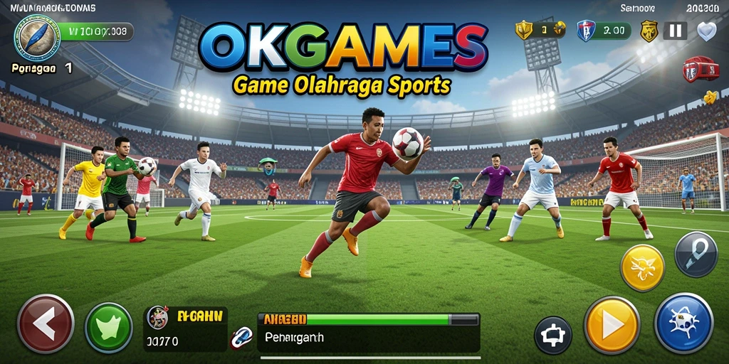 Screenshot utama OKGAMES menampilkan aksi pertandingan olahraga yang seru.
