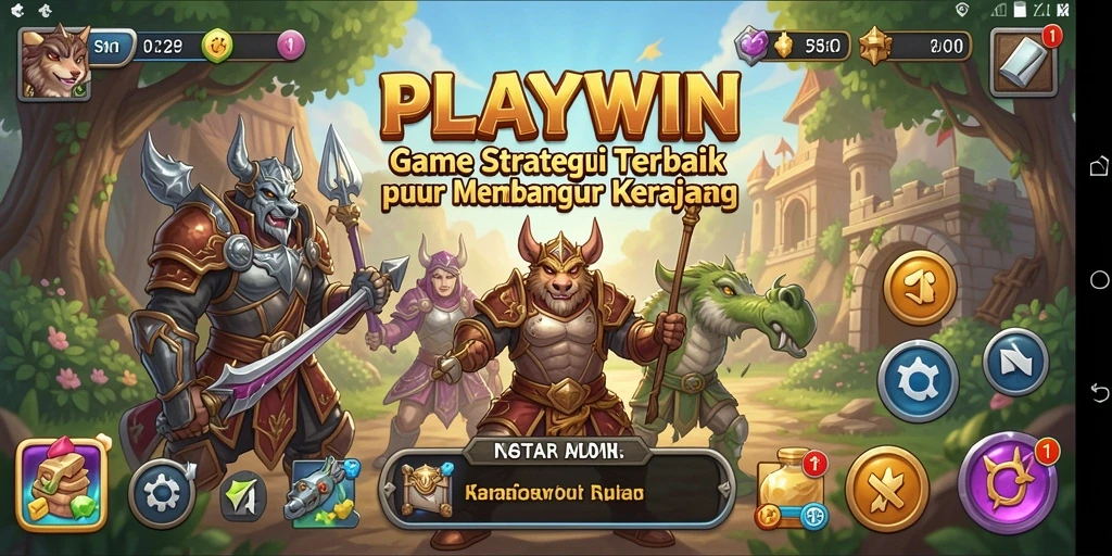 Screenshot utama PLAYWIN menampilkan pembangunan kota yang strategis dan interaksi pemain.