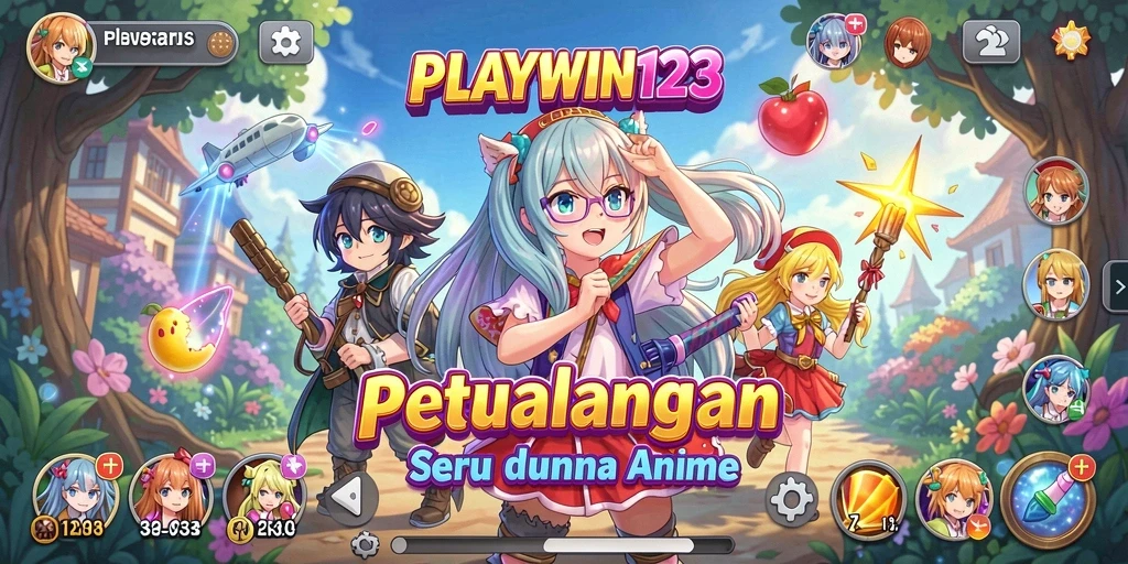 Tampilan gameplay menarik dari PLAYWIN123 dengan karakter anime yang dinamis.